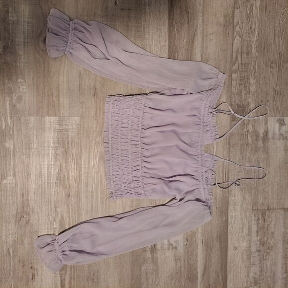 Bebe Puff Long Sleeve Button Down Blouse Purple Small NWT Flaw - Picture 2 of 7